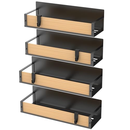 HuggieGems 4 Pack Magnetic Spice Storage Rack Organizer for Refrigerator and Oven, Wood Fridge Organizers and Storage - Image 5