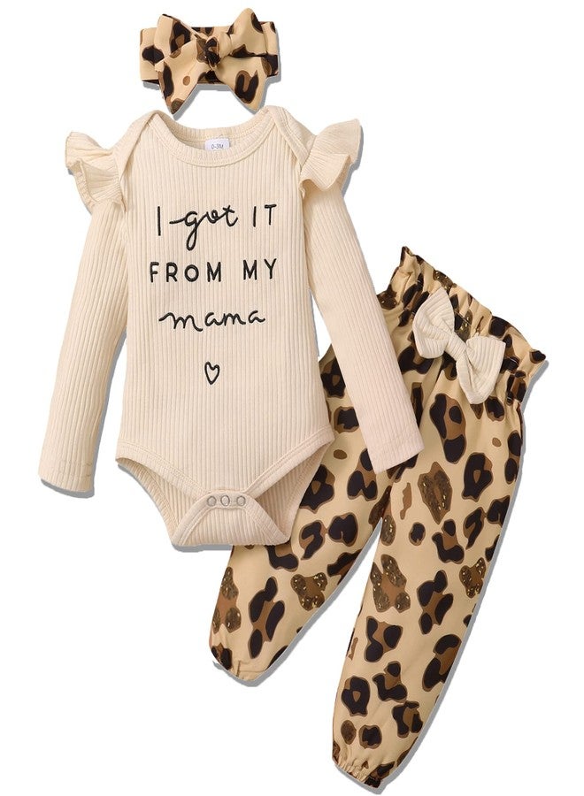 DISAUR Baby Girl Long Sleeve Outfits Apricot Ruffle Romper Leopard Pants Newborn Baby Girl Leave Hospital Outfits - Image 1