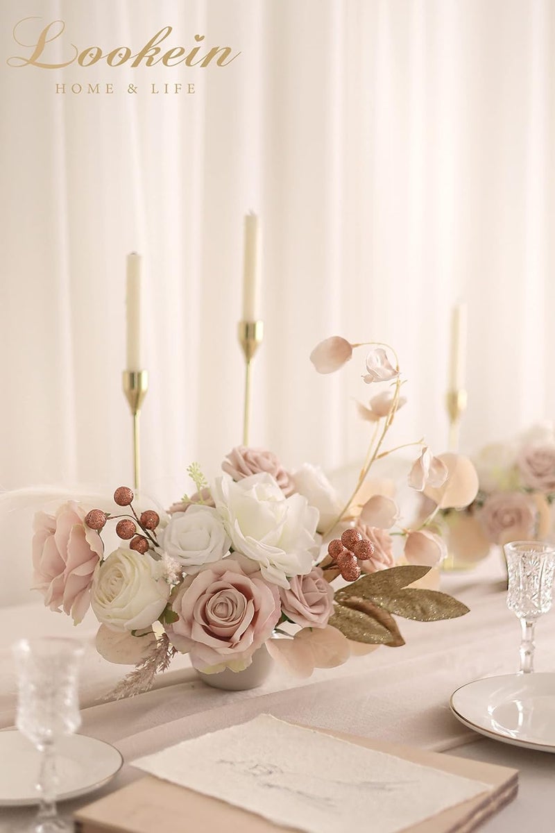Lookein Artificial Flowers for DIY Wedding Decoration Bridal Bouquet Table Centerpieces Flower Garland Wreaths Aisle Arch Flower Decoration Home Decor, Chic Beige - Image 3