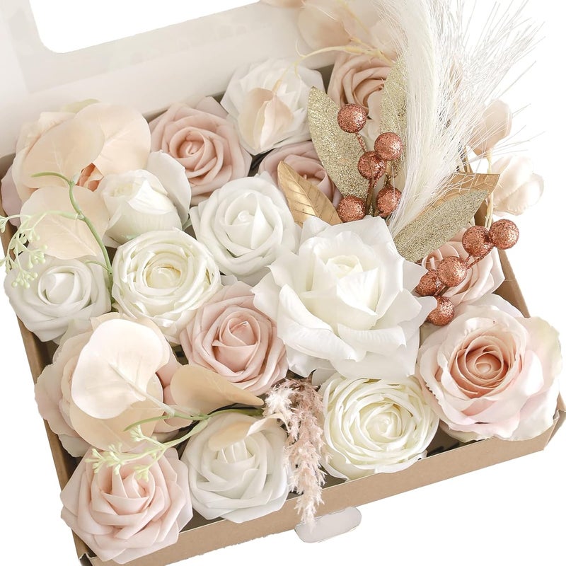 Lookein Artificial Flowers for DIY Wedding Decoration Bridal Bouquet Table Centerpieces Flower Garland Wreaths Aisle Arch Flower Decoration Home Decor, Chic Beige - Image 1
