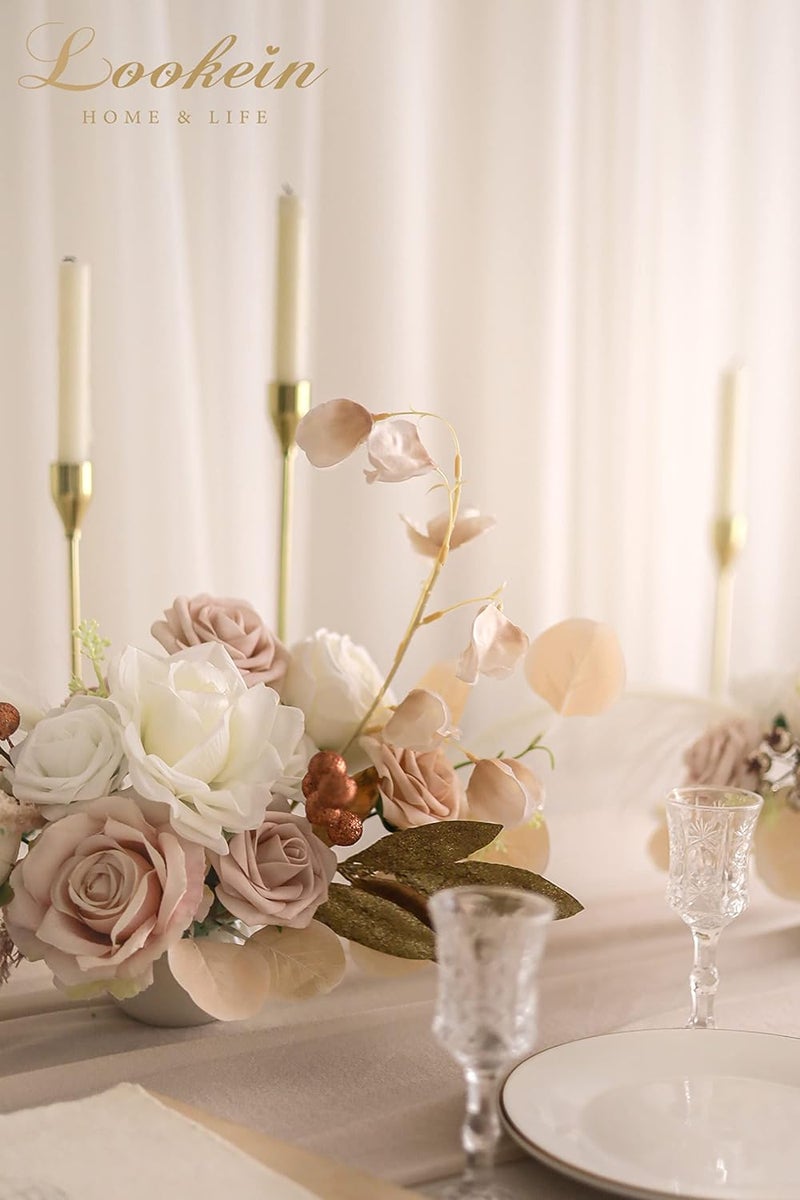 Lookein Artificial Flowers for DIY Wedding Decoration Bridal Bouquet Table Centerpieces Flower Garland Wreaths Aisle Arch Flower Decoration Home Decor, Chic Beige - Image 4