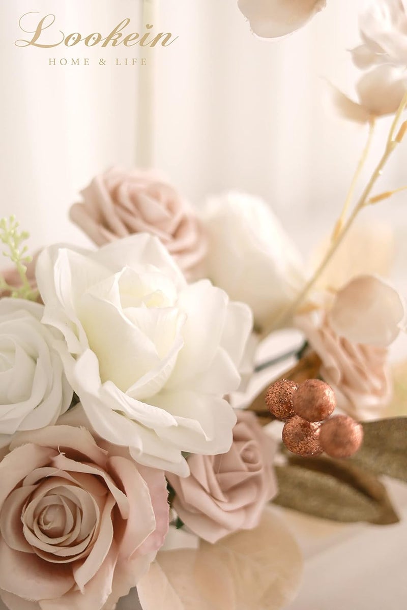 Lookein Artificial Flowers for DIY Wedding Decoration Bridal Bouquet Table Centerpieces Flower Garland Wreaths Aisle Arch Flower Decoration Home Decor, Chic Beige - Image 5