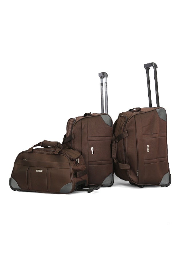 DILIXI طقم حقيبة دفلليكس، 3 قطع، بني، قماش أكسفورد ناعم، بعجلات مع مقبض تلسكوبي - Image 1