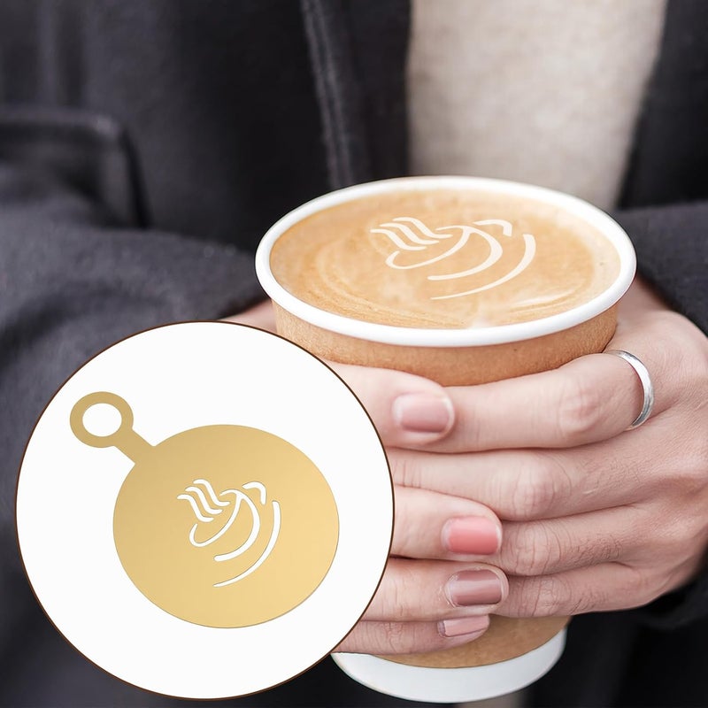 guduling 4 Pcs Stainless Coffee Stencils Latte Art,Latte Art Stencils,Lattes Stencilss with Various Patterns for Cappuccino Chocolate Lattes Cake Decorating Coffee Shop and Home Use,Gold - Image 5