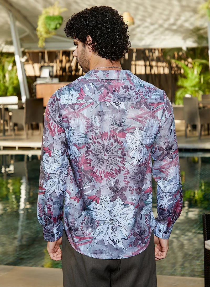 كامبوس سوترا Men's Rhythm Grey Stained-Botanics Shirt