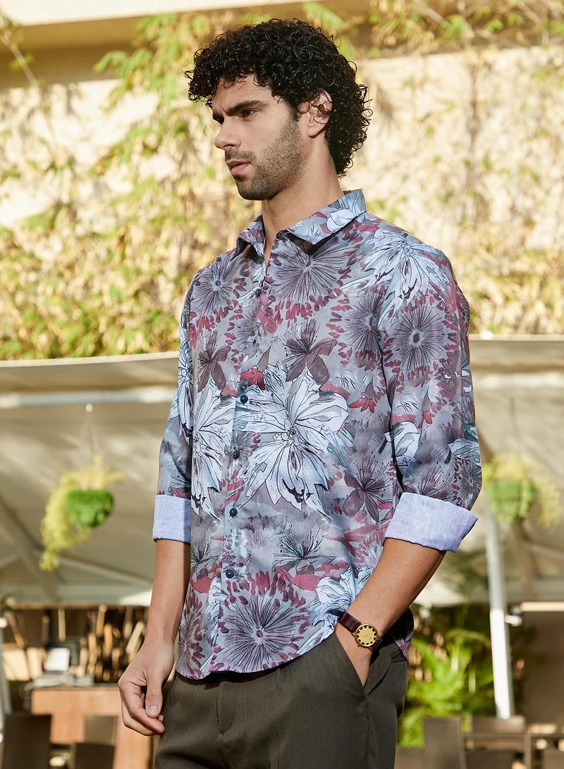 كامبوس سوترا Men's Rhythm Grey Stained-Botanics Shirt