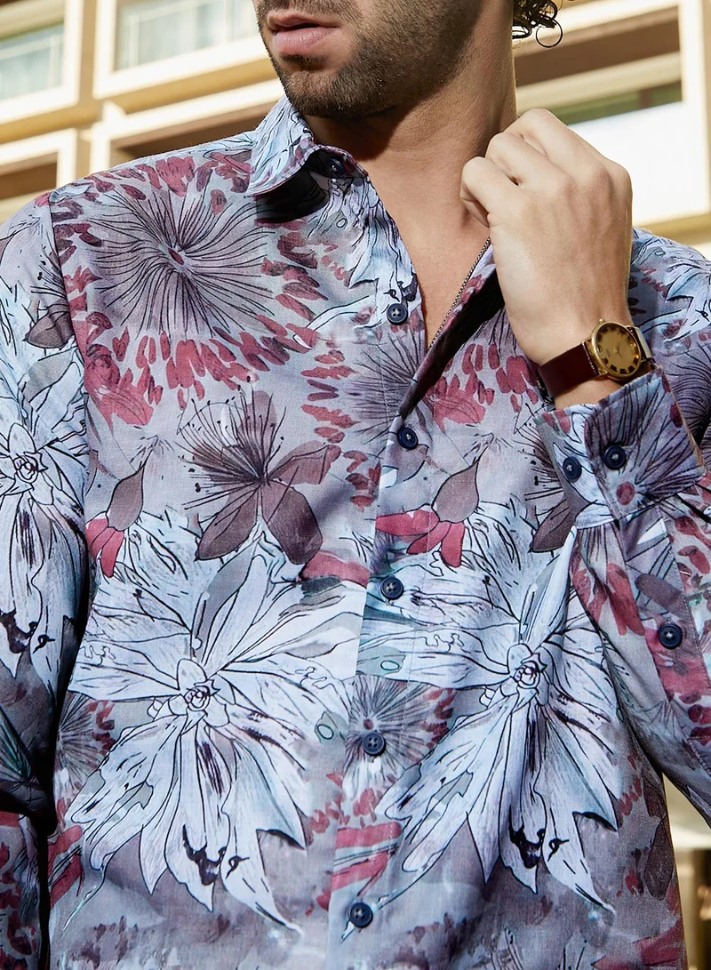 كامبوس سوترا Men's Rhythm Grey Stained-Botanics Shirt