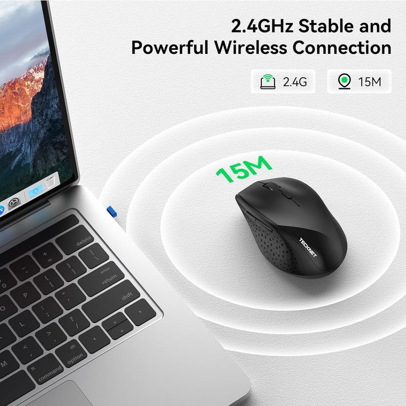 TECKNET Wireless Mouse, 2.4G USB Computer Mouse with 6-Level Adjustable 4800 DPI, 30 Months Battery, Ergonomic Grips, 6 Buttons Portable for PC, Chromebook, Mac (Black) - Image 4