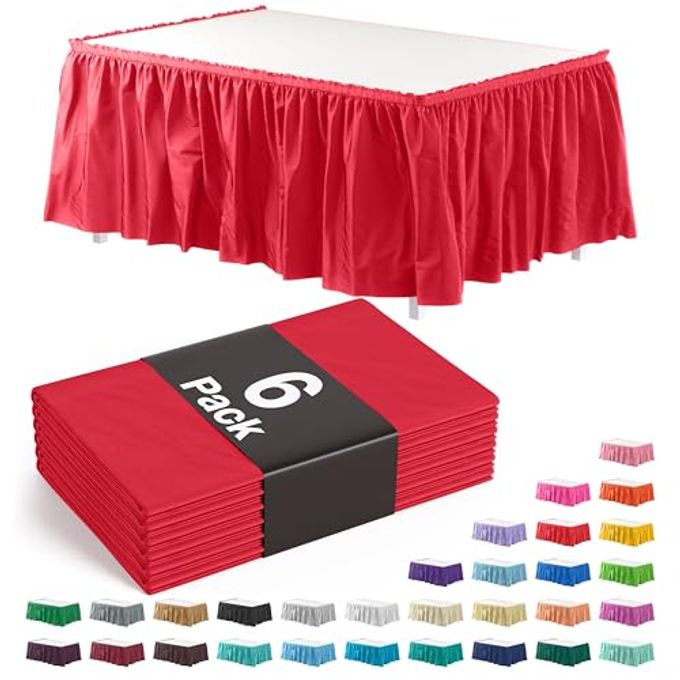 Exquisite Ruffle Table Skirt Red 6 Pack 14 Ft Long Table Skirts for Rectangle Tables 6ft Plus or Round Tables Skirts with Adhesive Strip for Gender Reveal Decor & Happy Birthday Parties - Image 4