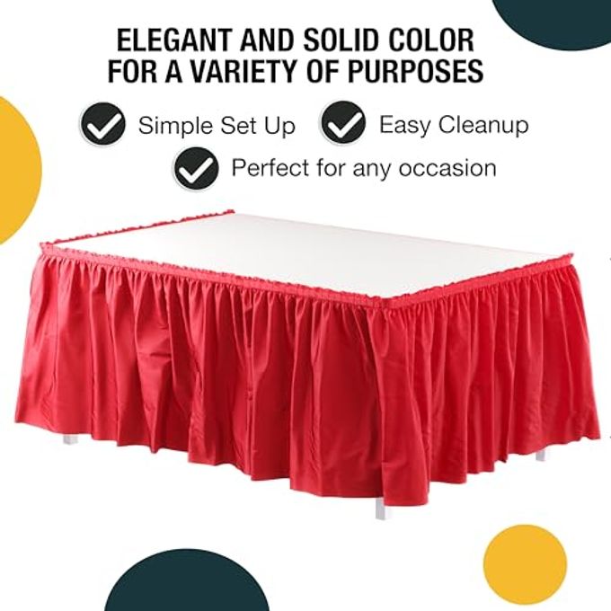 Exquisite Ruffle Table Skirt Red 6 Pack 14 Ft Long Table Skirts for Rectangle Tables 6ft Plus or Round Tables Skirts with Adhesive Strip for Gender Reveal Decor & Happy Birthday Parties - Image 2