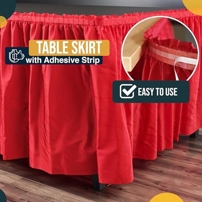 Exquisite Ruffle Table Skirt Red 6 Pack 14 Ft Long Table Skirts for Rectangle Tables 6ft Plus or Round Tables Skirts with Adhesive Strip for Gender Reveal Decor & Happy Birthday Parties - Image 3