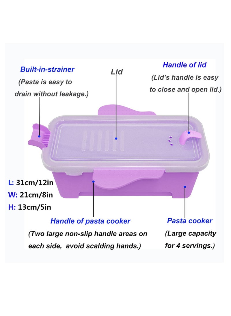 SOLARAE Microwave Pasta Container Cooker, Noodles Cooker with Strainer. Quickly Cooks up to 4 Servings Pasta, Cute Elephant-Shaped Multifunctional Cooker 2000ML / 68OZ(Purple) - Image 3