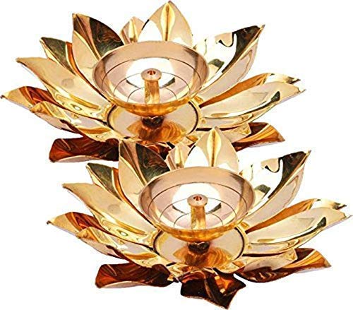SVS ONLINE SVS ONLINE Lotus Shape Brass Akhand Diya Brass 15x4inches Golden and Copper 2 