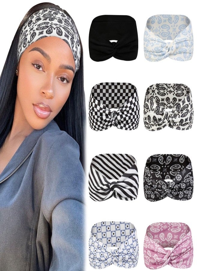 Tobeffect 8 Pcs Turban Headbands for Women, Boho Stretchy Hairbands Fashion Women's Headband Non-slip Big Large African Sport Workout Head Bands for Lady - Image 1