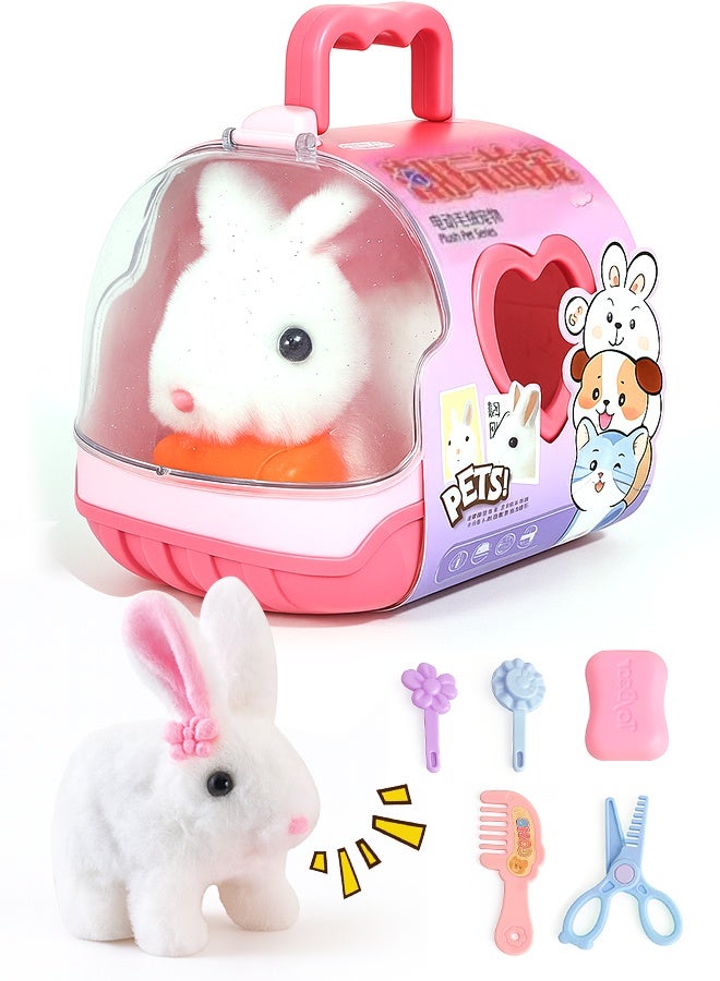 Jorunb Easter Realistic Bunny Toys - 8pc Rabbit Toys with 6" Plush Bunny, Sounds, Hopping and Walking Action, Wiggling Ears, Twitching Nose & Rabbit Cage - Ideal Gift for Girls, Toddlers, Easter - Image 1