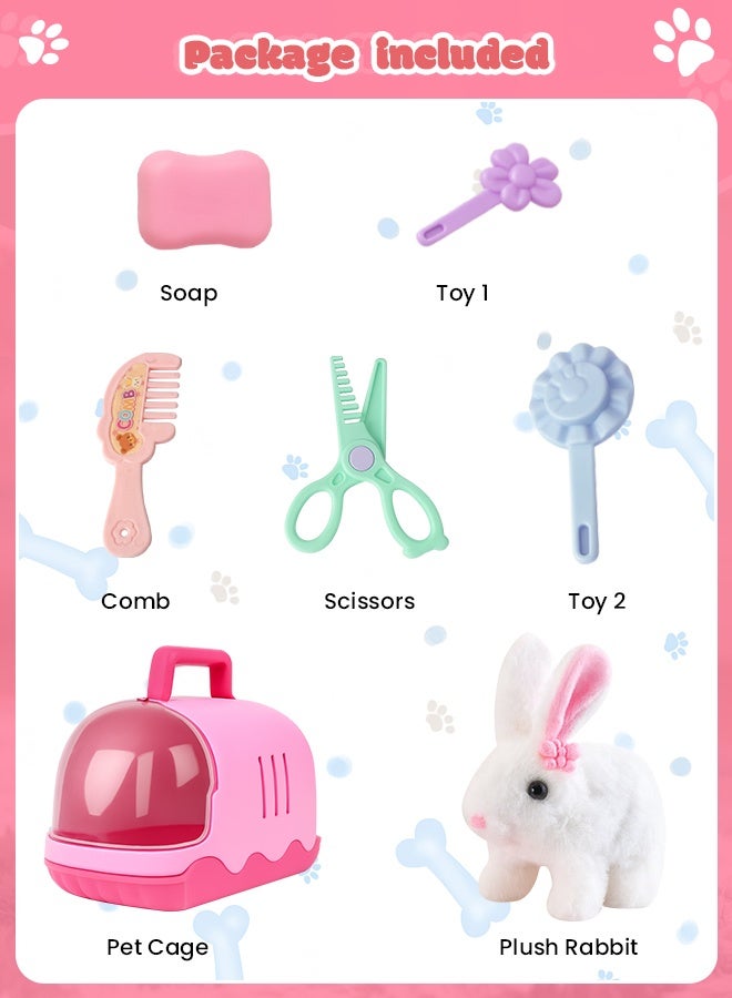 Jorunb Easter Realistic Bunny Toys - 8pc Rabbit Toys with 6" Plush Bunny, Sounds, Hopping and Walking Action, Wiggling Ears, Twitching Nose & Rabbit Cage - Ideal Gift for Girls, Toddlers, Easter - Image 5