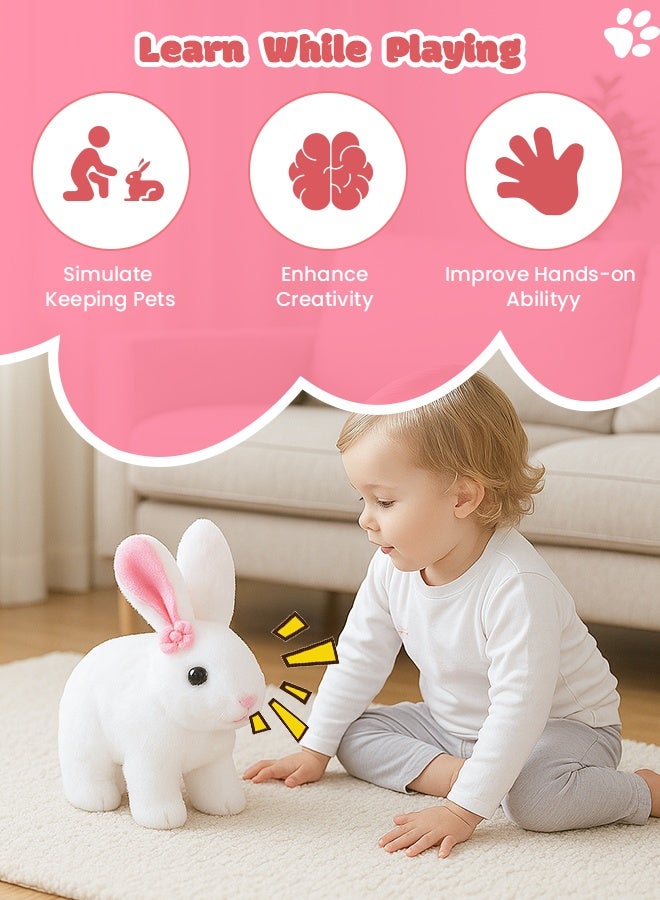 Jorunb Easter Realistic Bunny Toys - 8pc Rabbit Toys with 6" Plush Bunny, Sounds, Hopping and Walking Action, Wiggling Ears, Twitching Nose & Rabbit Cage - Ideal Gift for Girls, Toddlers, Easter - Image 3