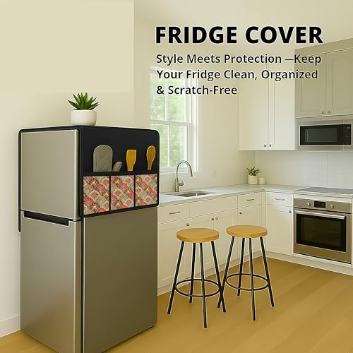 Fancy Walas Refrigerator Single Door Waterproof, Dustproof, Refrigerator Top Cover, Protective Cover for Fridges with Extra Storage Space Nylon Top cover with 6 Storage Pockets ( Flower, 130 x 54 cm ) - Image 5