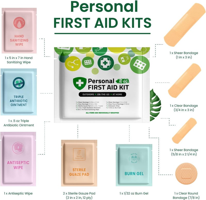 pH Advantage Portable Travel Size First Aid Kit  60 Pack Case  Perfect for Home Office Car School Business Travel Hiking Hunting and Outdoors  Individually Wrapped First Aid Products Green - Image 2