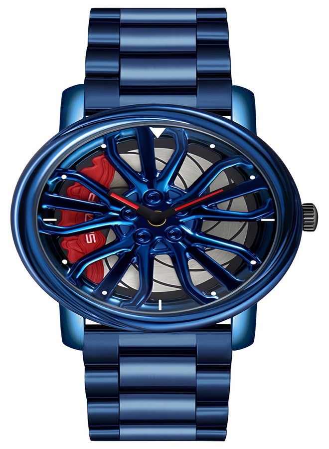 Gosasa Men Racing Watches rotatable Car Rim Wheel hub Design Sports Watches Stainless Steel Waterproof Watch, Blue Red, sports fashion - Image 1