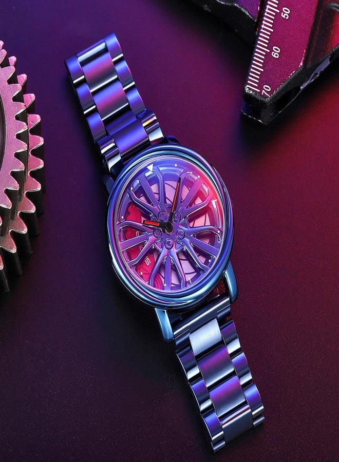 Gosasa Men Racing Watches rotatable Car Rim Wheel hub Design Sports Watches Stainless Steel Waterproof Watch, Blue Red, sports fashion - Image 4