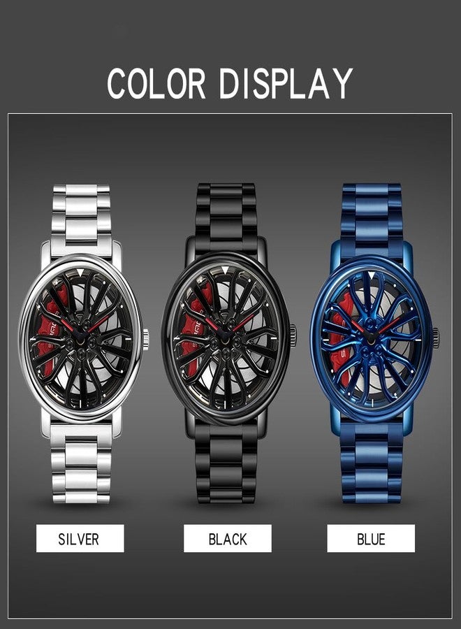 Gosasa Men Racing Watches rotatable Car Rim Wheel hub Design Sports Watches Stainless Steel Waterproof Watch, Blue Red, sports fashion - Image 5