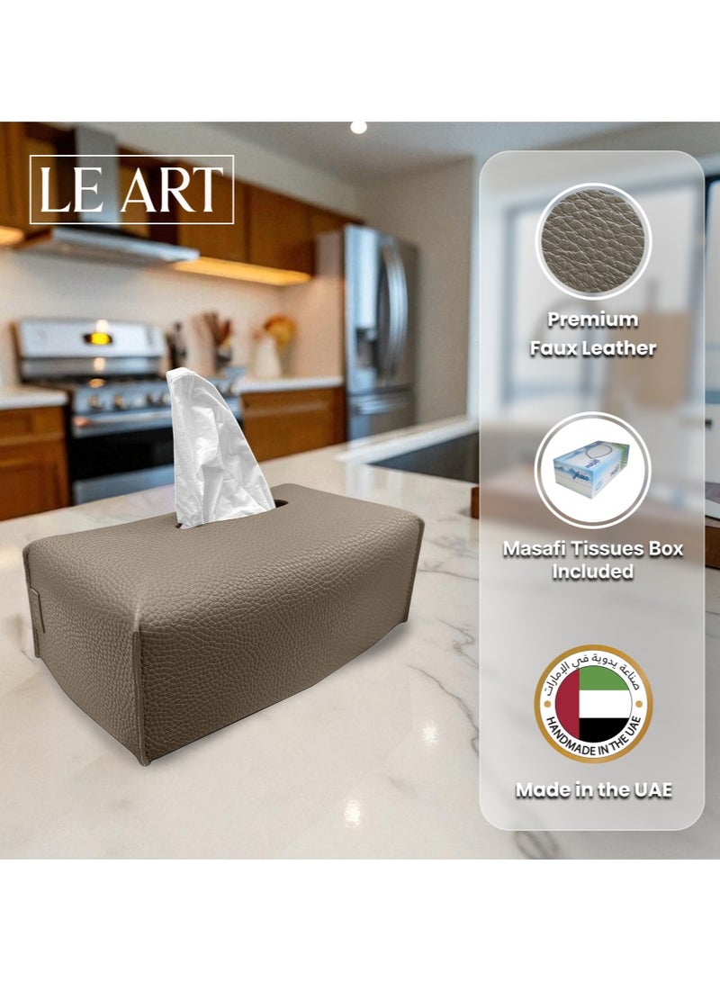 LeArt Leather Tissue Box Cover – Elegant Tissue Box Holder for Office Car Hotel Home Decor | Living Room Bedroom Bathroom | Facial Tissue Holder, Car Tissue Box Holder (Mocha) - Image 2