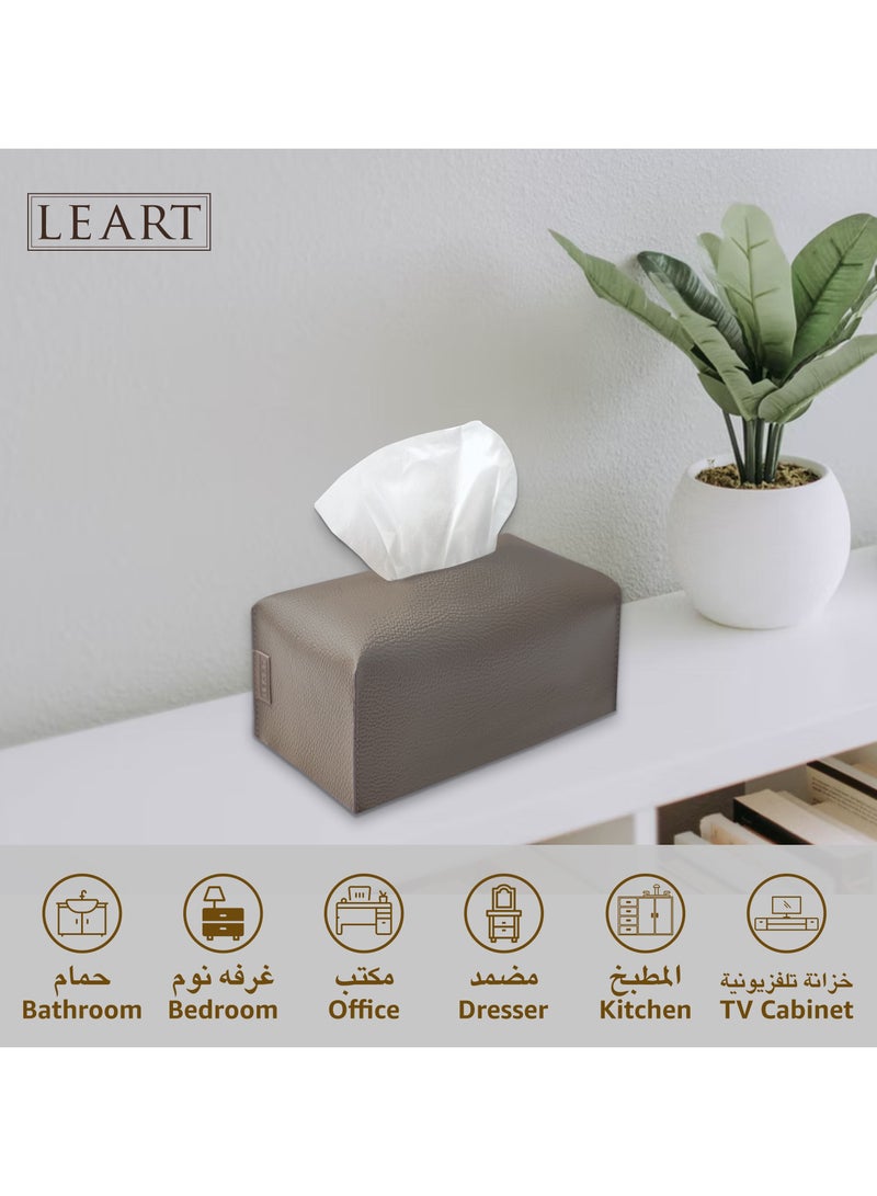 LeArt Leather Tissue Box Cover – Home Decorations for Living Room, Bedroom and Office | Car Tissue Holder | Tissue Holder | Tissue Box Holder for Car | Tissue Box Cover for Car (Mocha)  - Image 3