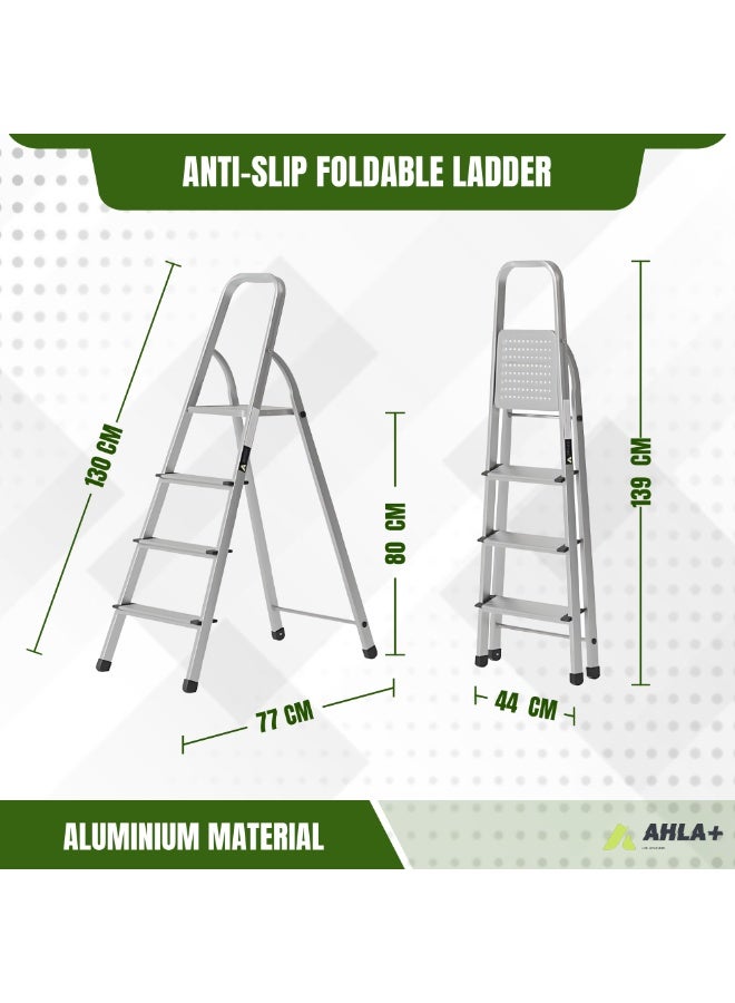 Egardenkart Aluminium Step Ladder for Home - 4 Steps | Anti-Slip Foldable Ladder for Home, Kitchen, Garden, Office | Lightweight, Portable Folding Ladder with Grip (Silver) - Image 3