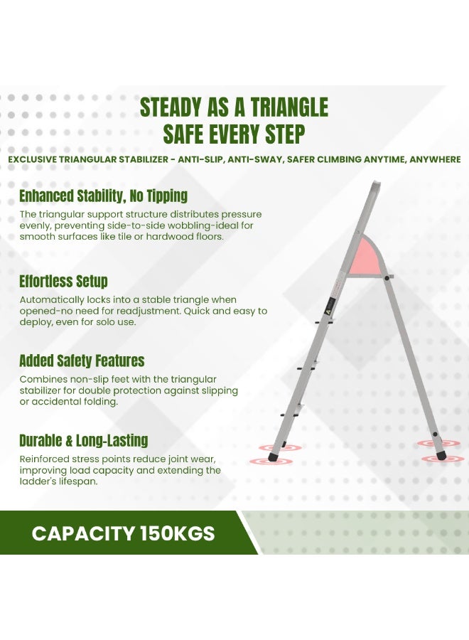 Egardenkart Aluminium Step Ladder for Home - 4 Steps | Anti-Slip Foldable Ladder for Home, Kitchen, Garden, Office | Lightweight, Portable Folding Ladder with Grip (Silver) - Image 5