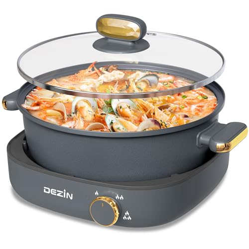 Dezin Electric Shabu Shabu Pot with Removable Pot, 4L Non-Stick Hot Pot Electric with Dual-Power Control, Electric Pot with Tempered Glass Lid for Party, Family and Friend Gathering - Image 1