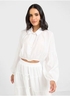 Oversize Gather Detail Cropped Shirt