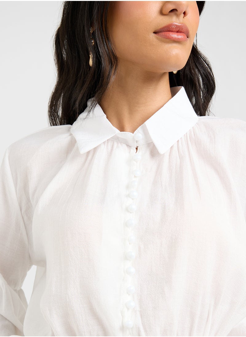 Ginger - Oversize Gather Detail Cropped Shirt - Image 1