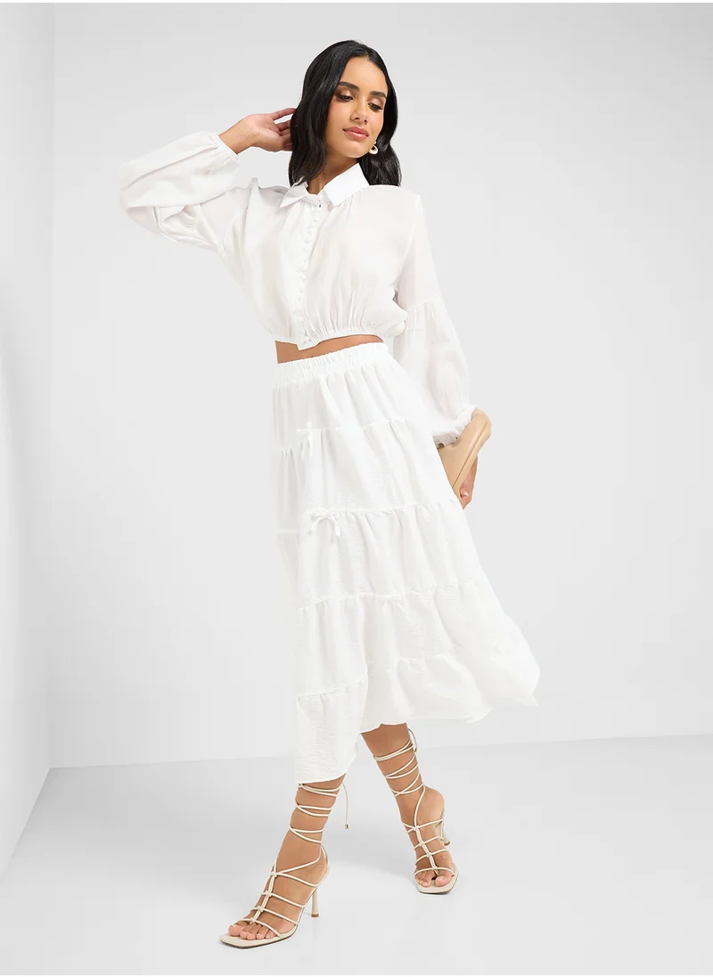 جينجر Oversize Gather Detail Cropped Shirt