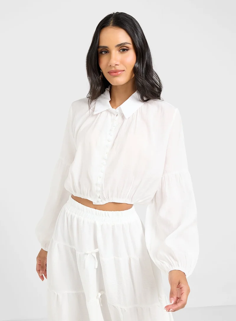 Ginger Oversize Gather Detail Cropped Shirt