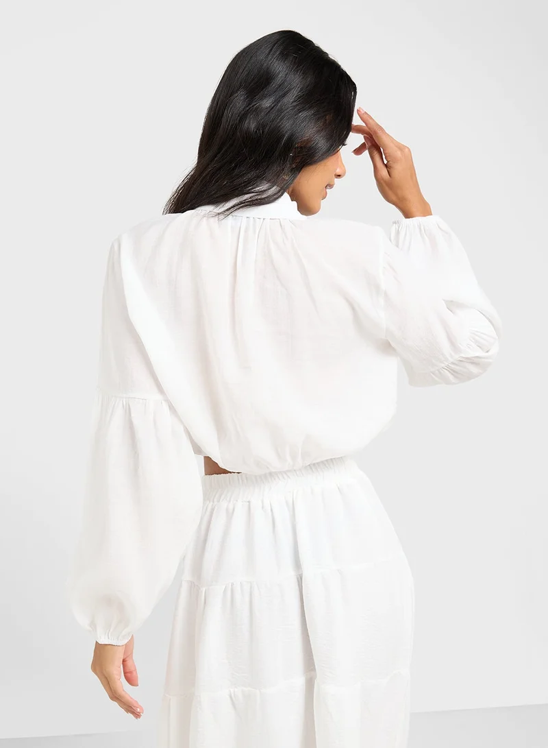 Ginger Oversize Gather Detail Cropped Shirt