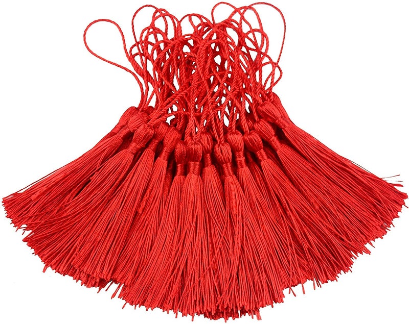 TIMESETL TIMESETL 50 Psc 13cm5 Inch Silky Floss Craft Tassels Handmade Tassel with Loop for Jewelry Making Souvenir Bookmarks DIY Craft Accessory Red - Image 1