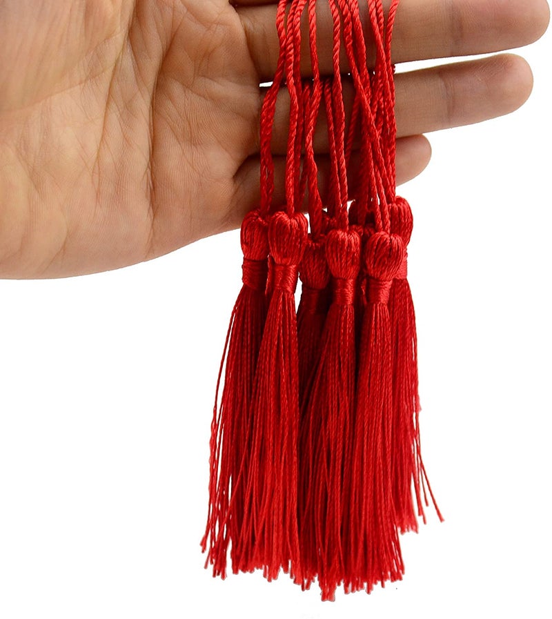 TIMESETL TIMESETL 50 Psc 13cm5 Inch Silky Floss Craft Tassels Handmade Tassel with Loop for Jewelry Making Souvenir Bookmarks DIY Craft Accessory Red - Image 3