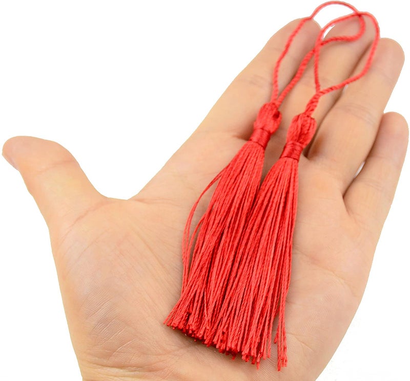 TIMESETL TIMESETL 50 Psc 13cm5 Inch Silky Floss Craft Tassels Handmade Tassel with Loop for Jewelry Making Souvenir Bookmarks DIY Craft Accessory Red - Image 4