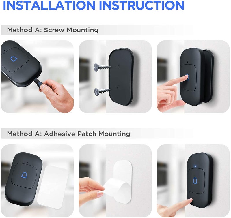 Himster Wireless Doorbell, Waterproof Door Bell Chime Kit Alarm for Home at Upto 1000 Feet Range Operating with 56 Melodies, LED Flash, 7 Levels Adjustable Volume (Black 1 Transmitter & 2 Receivers) - Image 5