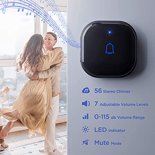 Himster Wireless Doorbell, Waterproof Door Bell Chime Kit Alarm for Home at Upto 1000 Feet Range Operating with 56 Melodies, LED Flash, 7 Levels Adjustable Volume (Black 1 Transmitter & 2 Receivers) - Image 4