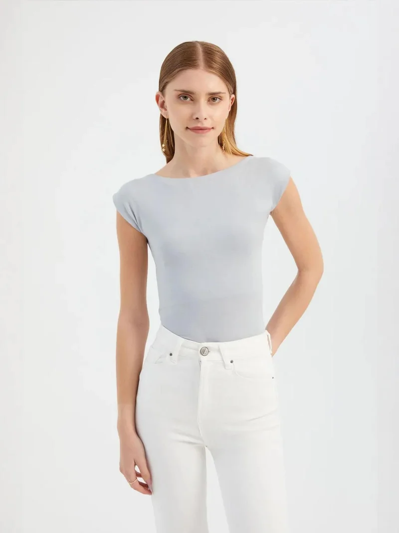 HICCUP Round Neck Bodycon Top with a Back Cut Out