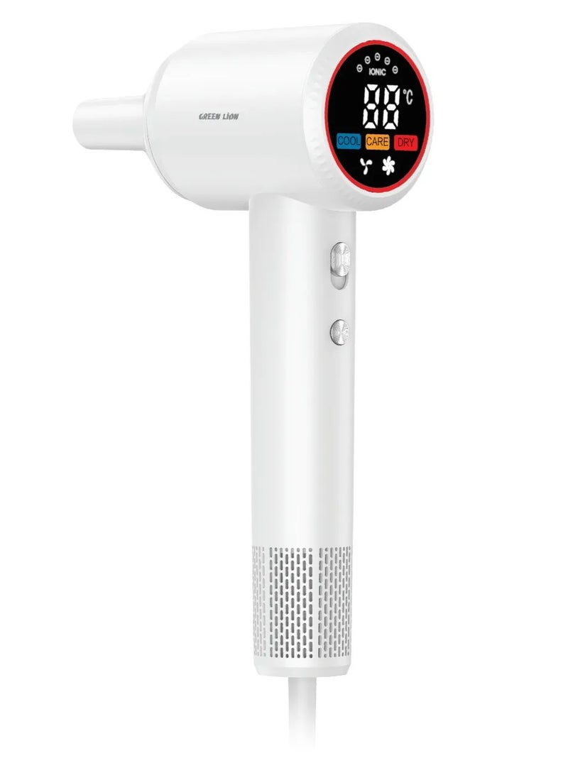 GREEN LION LUXAIR Hair Dryer with Digital Display 1600W Power / Hot, Cold Air Alternating Mode / 3 Heat Settings /Low Noise - White - Image 1