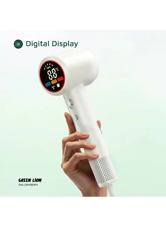 GREEN LION LUXAIR Hair Dryer with Digital Display 1600W Power / Hot, Cold Air Alternating Mode / 3 Heat Settings /Low Noise - White - Image 3