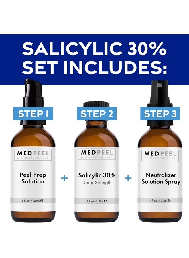 Medpeel مجموعة ميد بيل لحمض الساليسيليك 30% الأساسية، تشمل التقشير، التحضير، المحايد، تقشير كيميائي احترافي بعمق لجميع ألوان البشرة، 1 أونصة/30 مل (مجموعة من 3) - Image 3