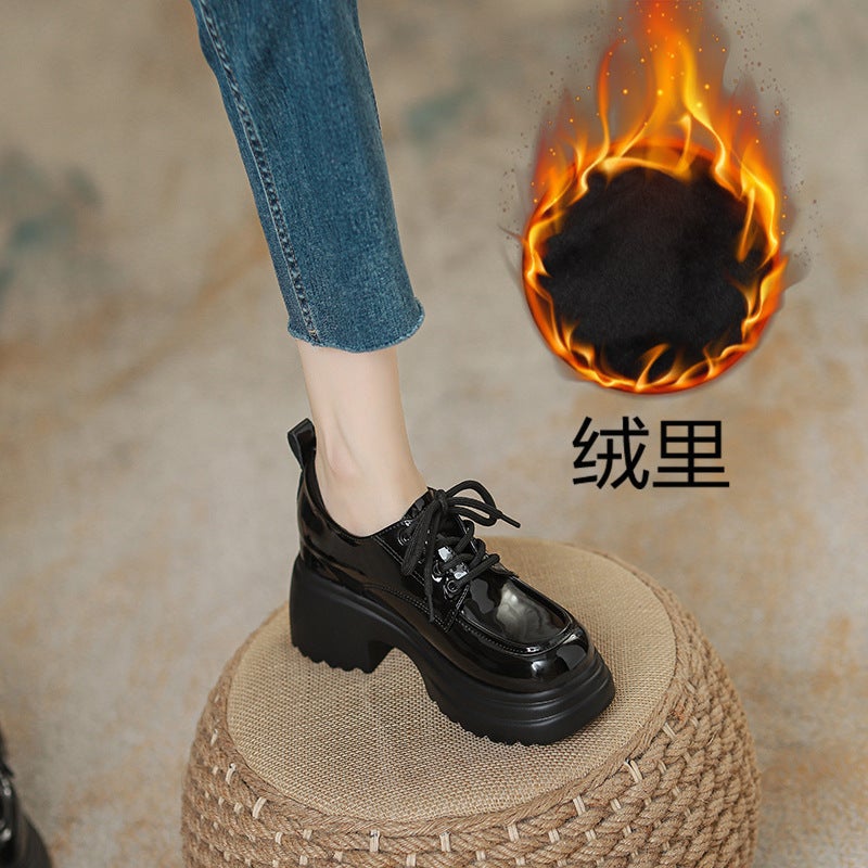Women'S Leather Shoes With 8Cm Hidden Heel, Style, Thick-Soled Loafers With Plush Lining, Chunky Heel, Lace-Up, Small Sizes 3233 - Image 3