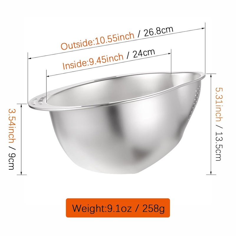 DHAVJ Rice Washing Bowl with Strainer 4in1 Washer and Strainer Bowl for Quinoa Stainless Steel Side Drainers Colander for Cleaning Fruits Vegetables and Beans Silver - Image 4