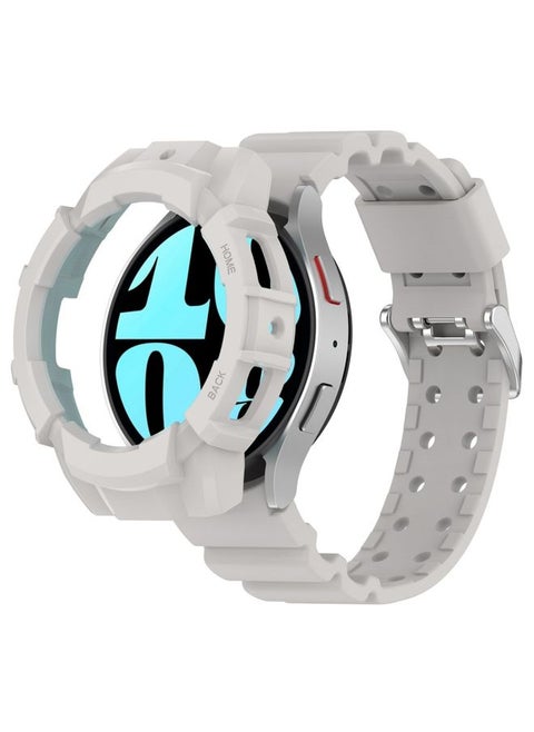 Replacement Strap For Samsung Galaxy Watch 6 40mm Armor Silicone Watch Band + Watch Case Set Light Grey