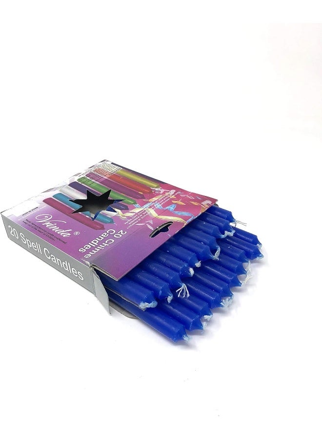 Vrinda 4" Mini Chime Ritual Spell Unscented Taper Candles - Blue, Set of 20 - Image 1