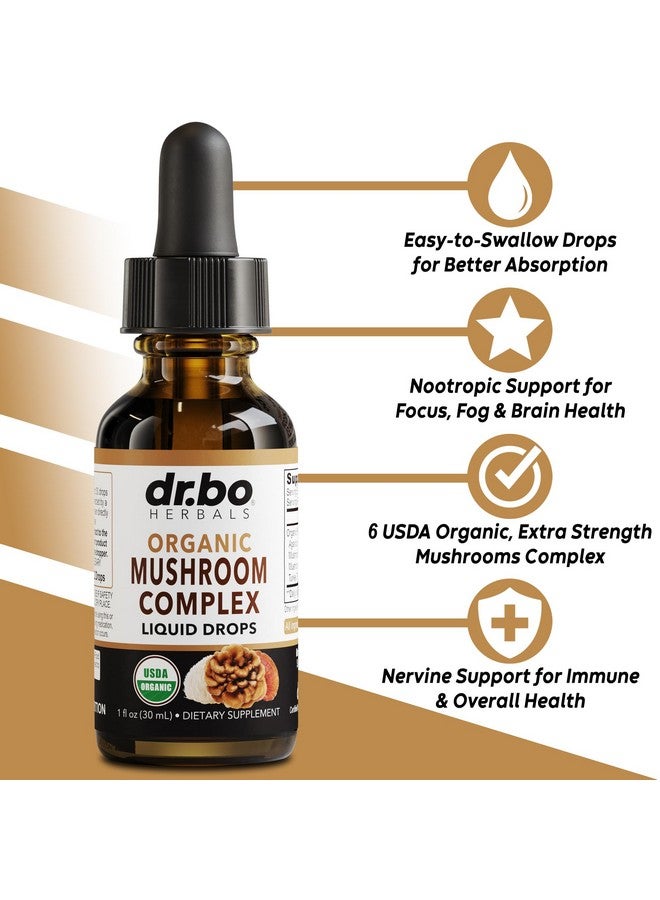 dr.bo Organic Lions Mane Mushroom Complex - Mushroom Supplement Liquid Drops Tincture for Focus, Fog, Brain Health Supplements - Vegan, Herbal Organic Lion's Mane Mushrooms, Reishi, Turkey Tail Extract 1oz - Image 2
